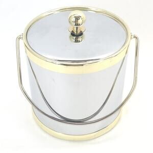 Mid-Century‎ Modern Ice Bucket Wine Cooler Chrome Gold MCM Retro Bar Cart Decor